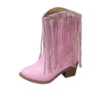 Bottes western pour filles - Bottines de cowboy à pompons - Talon épais - Automne et hiver - Chaussures d'extérieur décontractées pour les vacances, les excursions dans le jardin et le w nd, Rouge