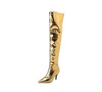 Bottillon Femme Hautes À Talons fins pointu Femelles Botte loisirs Cowboy Mode Bottes Femme Automne Hiver Chaudes cuir véritable Confortable Souple Elégantes Glossy Hautes Genoux