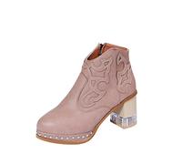 Bottillons Femme Courte grossiers À Talons Bottes Femelles Chaudes Imperméables Confortable Vintage Femmes Bottes Elégantes Souple à talon carré Femme Botte Moderne Cowboy
