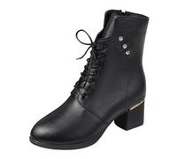 Bottine A Talon Cuir Bottes Plateforme Mi-Mollet Pour Femme Bout Rond | Bottines Femme Hiver Chic Botte Doublée En Polaire Bottine Avec Zippé Latérale Bottines Antidérapante Botte Confortable Boot