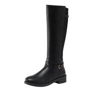 Bottine Femme Cuir Noir La Modeuse - Bout Rond Talon Plat Santiags Epaisses Doublure Fourrure Chaude Randonnée Ankle Décontractée Indiennes Confortables De Trekking Neige D'hiver Courtes Chelsea Boots