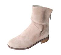 Bottine Femme En Daim Semi-Hautes Fermeture Éclair Dans Le Dos, Bottines Femme À Enfiler Talon Bas Et Épais, Bottes Confortable Bout Rond, Boots Couleur Unie Automne Hiver Confort Chaud, 37-42EU