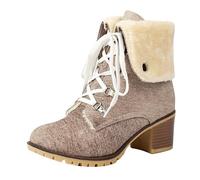 Bottine Femme Talon Bottines Femme Confortable Casual Chic Plate Souple Imperméable Bottine A Lacet Chaudes Extérieur Boots Petit Talon Bottines Remonte