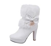 Bottine Femme Talon Chic et Elegant avec Nœud Botte de Noel Chaud avec Zippée Latéral Bottine Femme Tendance Bottes Courtes de Noël avec Bout Rond pour la période de Noël, Mariage