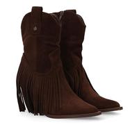 Bottine pour femme avec talon style campagnard. Talon cubain avec franges. Finition pointue. Fermeture éclair. Idéal pour l'hiver automne., café, 39 EU