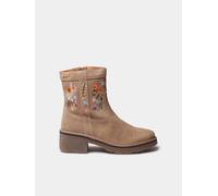Bottine pour femme en croûte de cuir avec fleurs brodées | MONELLS 40