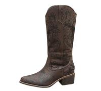 Bottine Pour Femmes Imperméable Bottes Cuir Avec Talon Large Bas Chaussures Boots D'hiver Chaude Avec Fermeture Eclair Mi-Mollet Bottines De Neige Moto Comfortable Chaussures De Travail Antidérapant