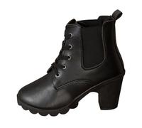 Bottines à bout carré pour femme - Talon bloc - Tige courte - Plateforme, 02 noir., 39 EU