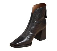 Bottines à bout carré pour femme - Talon épais - Élastique - Avec fermeture éclair - Automne et hiver, Noir , 39.5 EU