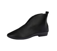Bottines à bout pointu pour femme - Semelle souple - Style rétro - Col en V - Chaussures d'été à enfiler - Mocassins à talon bas - Sandales de marche légères, Noir , 37.5 EU
