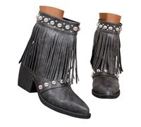 Bottines à Bout Pointu, Style Denim à Franges, à Talons, élégantes pour Une Tenue décontractée (Grey, 36)