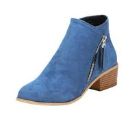 Bottines à coupe en V pour femme, talon bloc moyen, bottines avec fermeture éclair double face, fabriquées en daim synthétique doux, chaussures confortables pour les sorties décontractées, le w nd