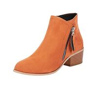 Bottines à coupe en V pour femme, talon bloc moyen, bottines avec fermeture éclair double face, fabriquées en daim synthétique doux, chaussures confortables pour les sorties décontractées, le w nd