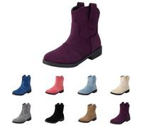 Bottines à enfiler pour femme à talon bloc bas inspirées de l'Occident en faux daim avec coutures contrastées, chaussures confortables à enfiler pour les promenades de loisirs et les w nds