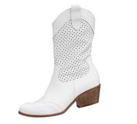 Bottines à enfiler pour femme avec talon - Bottes de cowboy pour femme - Tige courte - Bottes d'été - Bottes d'équitation - Talon bloc - Bottes basses - Bottes de cyclisme élégantes pour femme, Blanc8