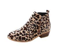 Bottines à fermeture éclair pour femme - Talon bloc confortable - Imprimé léopard tendance - Cuir synthétique souple - Bout pointu - Semelle antidérapante durable - Chaussures tendance à porter au