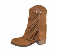 Bottines à franges, mi-mollet, mode hiver, confort décontracté, bottines à enfiler à talon bas pour un usage quotidien, marron, 39 EU