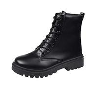 Bottines à Lacet Femmes Punk Bottines Cheville Chaussures Bottes Hiver À Lacets En Plein Air Plat En PU Bottes Courtes Imperméable Antidérapantes Chaussures de Randonnée Casual(Noir,39)