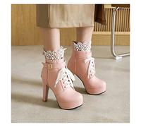Bottines À Lacets Bottes Courtes Japonaises Sweet Lolita, Talons Hauts À Plateforme Imperméable for Femmes, Booties Cosplay,Chaussures De Fête En Plein Air for Dames ( Color : Pink , Size : 35 EU )