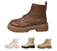 Bottines à lacets en cuir à bout rond pour femme | Bottines élégantes avec talon bloc, antidérapantes, avec fermeture éclair, bottes de combat imperméables pour l'hiver