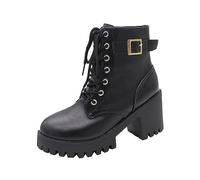 Bottines à lacets imperméables pour femme - Style décontracté et confortable - Boucle de ceinture - Légères et antidérapantes, Noir , 36 EU