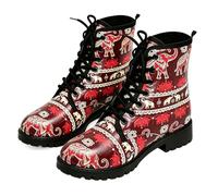 Bottines À Lacets Imprimées Pour Femme Plates Multicolores Courtes De Style Combat Avec Plateforme Cuir Léger À Blocs De Couleurs À Porter Avec Jeans Robes Jupes Pour Voyages Fêtes Et Halloween