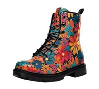 Bottines À Lacets Imprimées Pour Femme Plates Multicolores Courtes De Style Combat Avec Plateforme Cuir Léger À Blocs De Couleurs À Porter Avec Jeans Robes Jupes Pour Voyages Fêtes Et Halloween