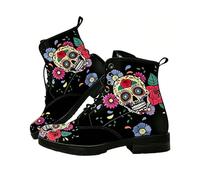 Bottines À Lacets Imprimées Pour Femme Plates Multicolores Courtes De Style Combat Avec Plateforme Cuir Léger À Blocs De Couleurs À Porter Avec Jeans Robes Jupes Pour Voyages Fêtes Et Halloween