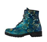 Bottines À Lacets Imprimées Pour Femme Plates Multicolores Courtes De Style Combat Avec Plateforme Cuir Léger À Blocs De Couleurs À Porter Avec Jeans Robes Jupes Pour Voyages Fêtes Et Halloween