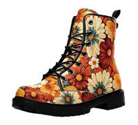 Bottines À Lacets Imprimées Pour Femme Plates Multicolores Courtes De Style Combat Avec Plateforme Cuir Léger À Blocs De Couleurs À Porter Avec Jeans Robes Jupes Pour Voyages Fêtes Et Halloween