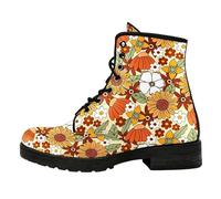 Bottines À Lacets Imprimées Pour Femme Plates Multicolores Courtes De Style Combat Avec Plateforme Cuir Léger À Blocs De Couleurs À Porter Avec Jeans Robes Jupes Pour Voyages Fêtes Et Halloween