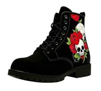 Bottines À Lacets Imprimées Pour Femme Plates Multicolores Courtes De Style Combat Avec Plateforme Cuir Léger À Blocs De Couleurs À Porter Avec Jeans Robes Jupes Pour Voyages Fêtes Et Halloween