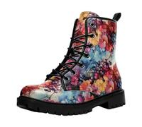 Bottines À Lacets Imprimées Pour Femme Plates Multicolores Courtes De Style Combat Avec Plateforme Cuir Léger À Blocs De Couleurs À Porter Avec Jeans Robes Jupes Pour Voyages Fêtes Et Halloween