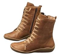 Bottines à lacets pour femme avec fermeture éclair latérale, bout arrondi | Bottes en polyuréthane à hauteur de cheville montrées en noir, beige, bleu sarcelle et gris, avec laçage avant et fermeture