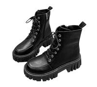 Bottines à lacets pour femme - Bottines courtes pour femme - Bottes d'hiver plates avec semelle antidérapante - Bottes d'extérieur coupe-vent à enfiler - Bottes de loisirs en cuir - Bottes larges