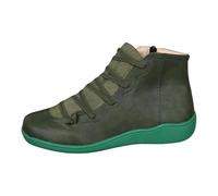 Bottines à lacets pour femme - Soutien de la voûte plantaire - Bout rond - Chaussures plates de trekking - Fermeture éclair latérale - Chaussures compensées à talon bas - Coupe large - En cuir