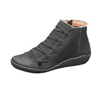 Bottines à lacets pour femme - Soutien de la voûte plantaire - Bout rond - Chaussures plates de trekking - Fermeture éclair latérale - Chaussures compensées à talon bas - Coupe large - En cuir