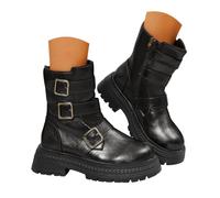 Bottines à plateforme pour femme - Style moto - Avec trois sangles - Bottes western, Noir , 38.5 EU