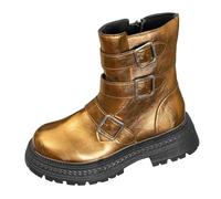 Bottines à plateforme pour femme - Style moto - Avec trois sangles - Bottes western, or, 37.5 EU