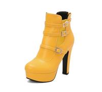 Bottines à plateforme pour femme triple boucle talon bloc haut bout rond chaussures gothiques avec fermeture éclair dans le dos, jaune, 40 EU