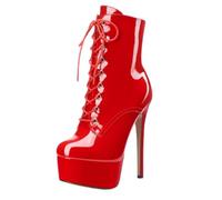 Bottines à Plateforme pour Femmes, Talons Aiguilles Bout Rond | Bottes de pole dance vernies à lacets de 15 cm pour femmes
