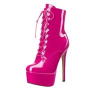 Bottines à Plateforme pour Femmes, Talons Aiguilles Bout Rond | Bottes de pole dance vernies à lacets de 15 cm pour femmes