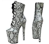 Bottines à Plateforme Serpentine pour Femmes, Bottes mi-Mollet fermées à Talon Haut de 8 Pouces et Bout Rond, Bottes de Danse de fête de Grande Taille,Gris,39 EU