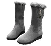 Bottines à talon bas à talon épais antidérapantes à bout rond imperméables confortables pour la neige, le trekking, la neige, semelle cousue pliée, Gris foncé., 40 EU