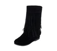 Bottines à talon bloc à franges confortables pour femme | loisirs, talon bloc, franges, tige moyenne, assise confortable, semelle robuste, polyvalent, design tendance