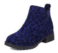Bottines À Talon Bloc Femme, Bottes D'Hiver Décontractée A Enfiler Bottes Courtes Talons Moyen Bout Rond Leopard Print 495 Bleu Taille 42 EU