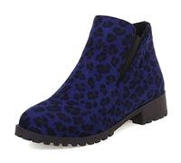 Bottines À Talon Bloc Femme, Bottines Chelsea Décontractée A Enfiler Bottes Courtes Talons Moyen Bout Rond Leopard Print 494 Bleu Taille 41 EU