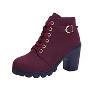 Bottines à talon bloc pour femme - Talons hauts - Bottes fermées à plateforme - Bottes de trekking - Chaussures d'hiver - Chaussures de loisirs - Chaussures décontractées - Couleur unie - Chaussures à