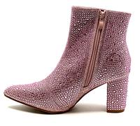 Bottines à talon épais pour femme avec strass, Strass rose., 37.5 EU