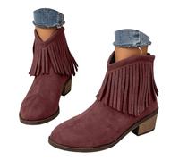 Bottines à talon épais pour femme - En daim - Bout rond - Bottes de cowboy polyvalentes européennes et occidentales